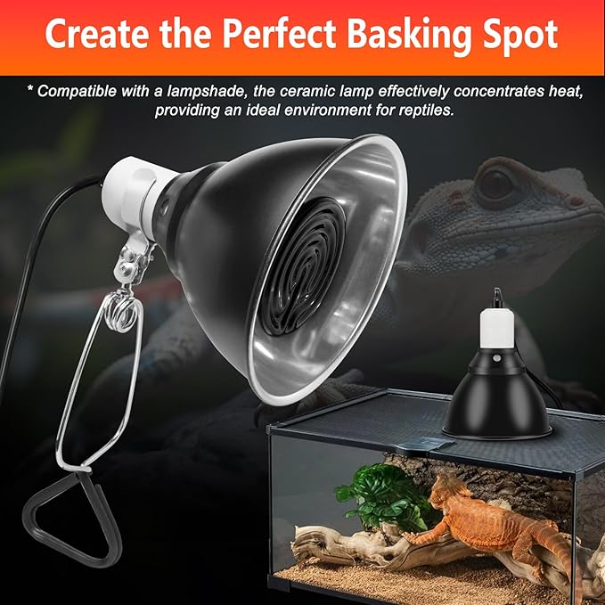 100W Ceramic Heat Emitter for Day and Night Use, Pack of 2 Reptile Basking Heat Lamp for Bearded Dragon, Lizard, Iguana & Amphibians (Black, 100 Watts) BOEESPATDirect