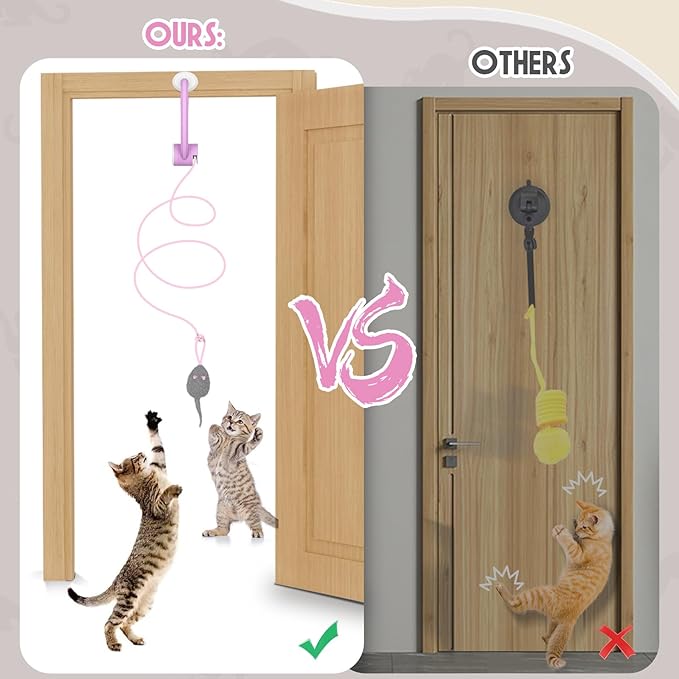 Cat Toy Interactive for Indoor Cats, Smart USB Rechargeable Door Hanging Automatic Retractable Kitten Toys, Teaser Electronic Self Play Feather Cat String Toys Attached with 3 Catnip Mice Pink - PAWPICO