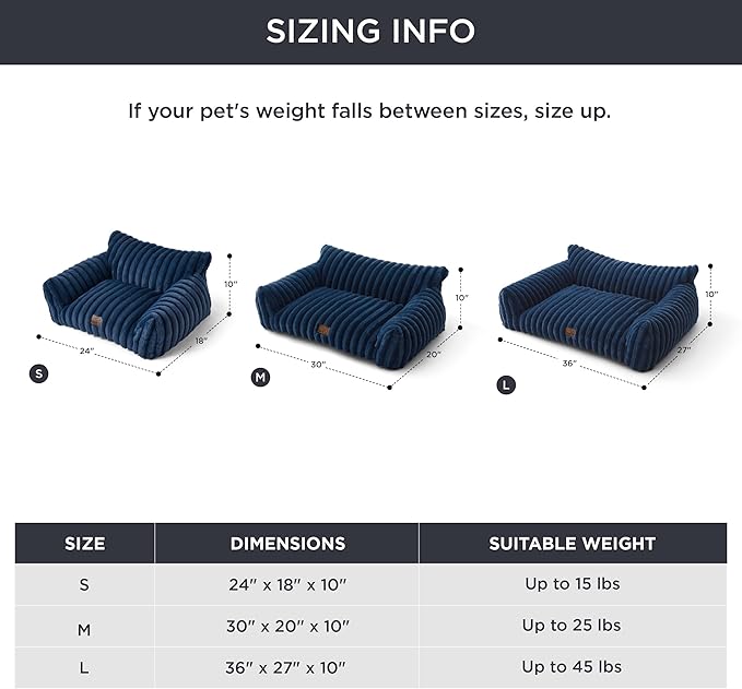 Bedsure Cute Cat Couch for Pets - Fluffy Cat Sofa with Premium Soft Corduroy Fleece, Fuzzy Cat Couch Bed with Removable Washable Cover, Supportive Cat Chair for Indoor Cats, 24inch, Night Blue - PAWPICO