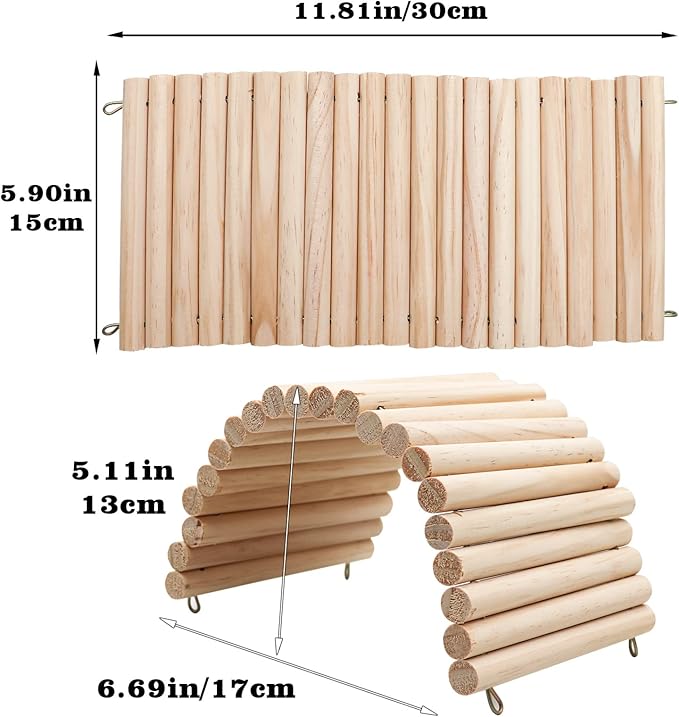 Reptile Hideout, Wooden Hermit Crab Climbing Toys, Reptile Tank Habitat Decor, Bendable Ladder Bridge Tunnel Toys for Lizard Chameleon Hamster Rats Chinchilla Guinea Pig Rabbit Bearded Dragon Dnoifne
