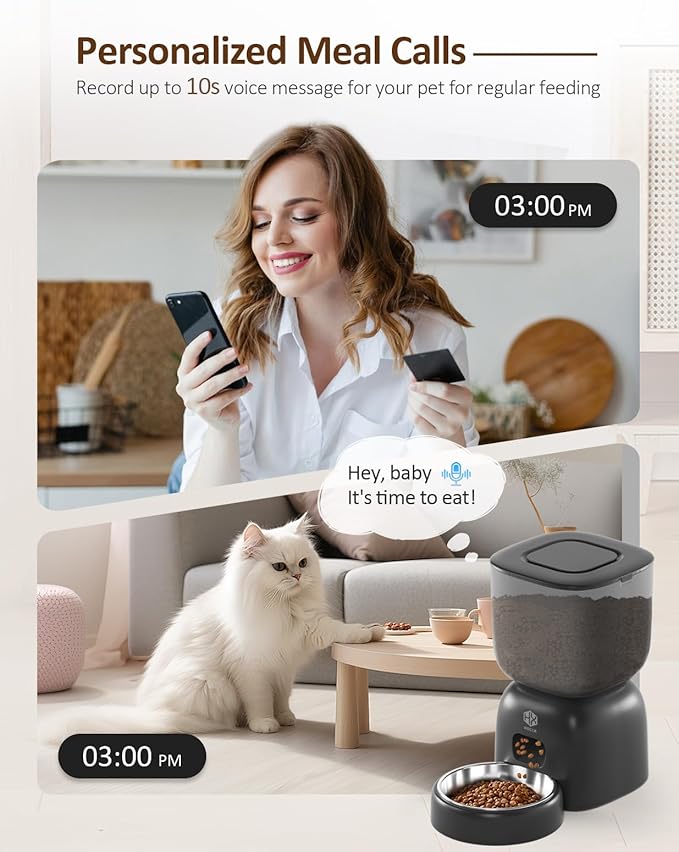Automatic Cat Feeder and Water Dispenser Set with Pet Food Bowl Timer, Dual Power Supply, Programmable Portion Size, Auto Pet Feeder for Cats and Small Dogs, Voice Recorder, Black - PAWPICO