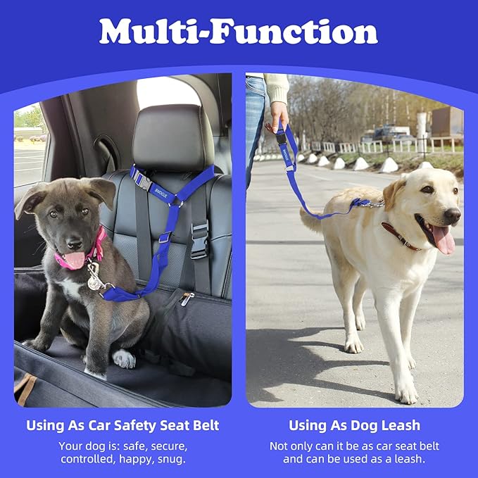 BWOGUE 2 Packs Dog Cat Safety Seat Belt Strap Car Headrest Restraint Adjustable Nylon Fabric Dog Restraints Vehicle Seatbelts Harness Dark Blue BWOGUEPetHome