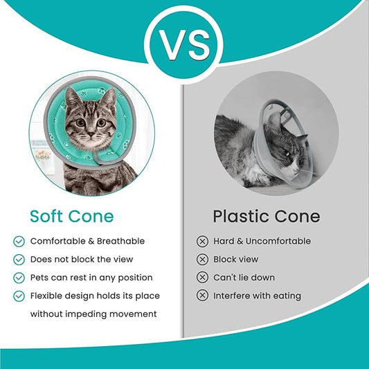 Cat Cone Collar Soft, Cat Recovery Collar Stop Licking After Surgery, Kitten Elizabethan Collar, Adjustable, Lightweight, Comfortable - Green, M IDOGCHEW