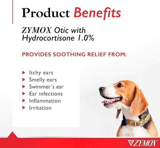 Zymox Otic Enzymatic Solution for Dogs and Cats to Soothe Ear Infections with 1% Hydrocortisone for Itch Relief, 4oz ZYMOX