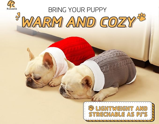 2 Pack Dog Christmas Sweaters for Small Dogs - Puppy Medium Warm Clothes Winter, Turtleneck Pullover Design for Male Boy Girl Pet, Doggie, Cat, Kitten Chihuahua Bulldog (S, Xmas Red, Grey) - PAWPICO