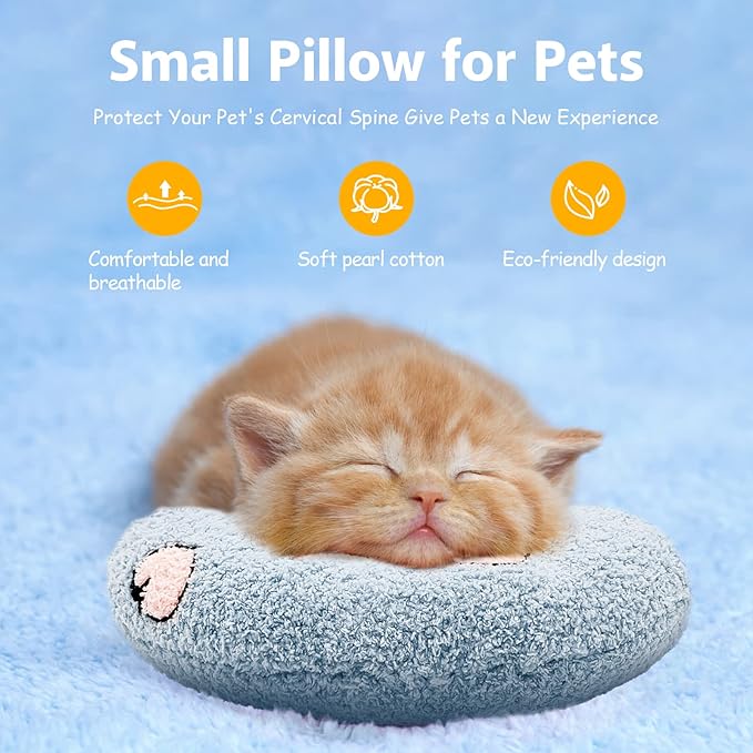 ucho Cat Pillow Pets, Soft Fluffy Cat Neck Pillow for Cat Bed, U-Shaped Pillow for Pet, Pet Calming Toy Half Donut Cuddler for Joint Relief Sleeping Improve Machine Washable- Blue ucho