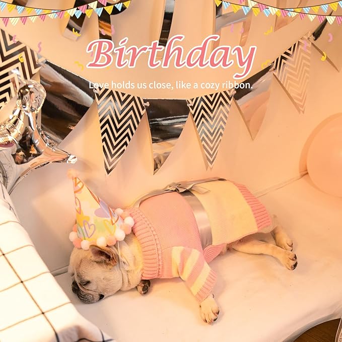 Dog Sweater for Small Size Dog - Puppy Gift Medium Warm Clothes in Winter, Turtleneck Pullover Design for Boy Girl Pet, Doggies, Cat, Kitten Weiner Pug Bulldog Beagles (S, Pink, Beige) - PAWPICO