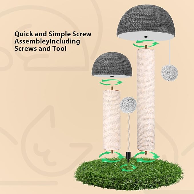 Odoland Cat Scratching Post Mushroom Natural Sisal Board Scratcher for Kitten Health and Good Behavior, Furniture Scratch Deterrent Accessories for Cats and Kitten Hrey - PAWPICO