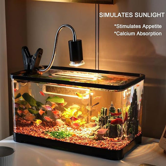 Upgraded Reptile Heat Lamp, UVA/UVB Turtle Heat Light Dimmable Aquarium Basking Light with 2 Bulbs Habitat Heating Lamp with 360° Rotatable for Terrarium Reptiles Lizard Snake PUEUTU
