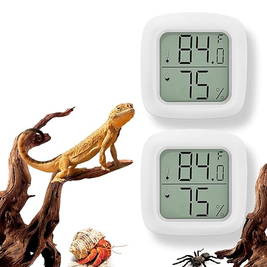 2 PCS Reptile Thermometer and Humidity Gauge for Reptile Tank with On-Off, Reptile Tank Accessories for Jumping Spider, Leopard Gecko, Hermit Crab, Gecko, Ball Python, Lizard BSRESIN