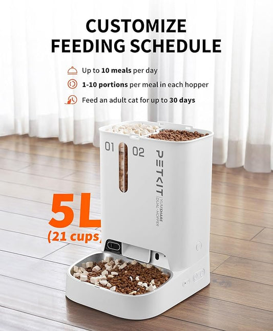 PETKIT Automatic Cat Feeder with Camera,1080P HD Video with Night Vision,Double Hopper Pet Feeder for Cats and Dogs with 2-Way Audio,Smart App Control Cat Food Dispenser,2.4G WiFi/Anti-Stick Bowl - PAWPICO
