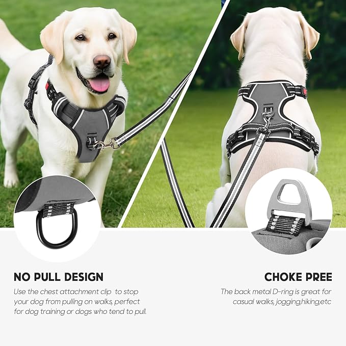 Timos Dog Harness Small Sized, No Pull Dog Harness with Neck Lockable Snap,No Choke Front Clip Dog Reflective Harness,Adjustable Metal Rings 3 Buckles,Easy Control Handle for Small Dogs Gray S Timos