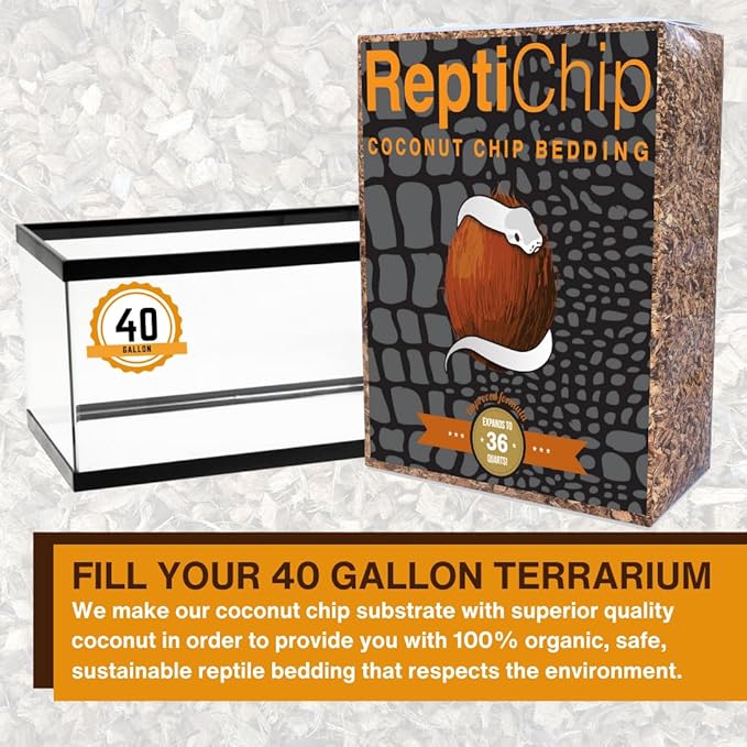 ReptiChip Reptile Bedding Loose Coconut Chip 36 Quart Coco Husk Substrate Mulch for Snake Habitat, Ball Python Terrarium, Turtle Tanks, Tortoise Enclosure ReptiChipPremiumSubstrate