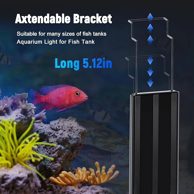 Aquarium Light for Fish Tank, Full Spectrum Aquarium LED Plant Light with Extendable Brackets, Suitable for 30-37 Inch Freshwater Tanks, White Blue Red Green Pink LEDs KINGDANS