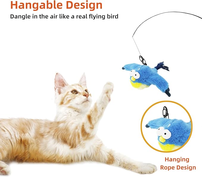 Flapping Bird Cat Toy, Rechargeable Lifelike Interactive Bird Cat Toys for Indoor Cats, Flapping Wings & Lively Chirping, Automatic Catnip Toys for Kitten Self Play Touch Activated (Sparrow) - PAWPICO