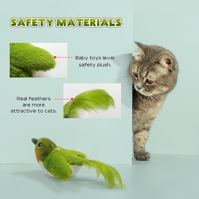 LEWISER Cat Toys Chirp Chickadee, Interactive Cat Feather Toys, Retractable Cat Teaser Toy, Hanging Toys for Indoor Cats Exercise, Kitten Kitty Fun Mental Physical Toys, Green (1 Pack) - PAWPICO