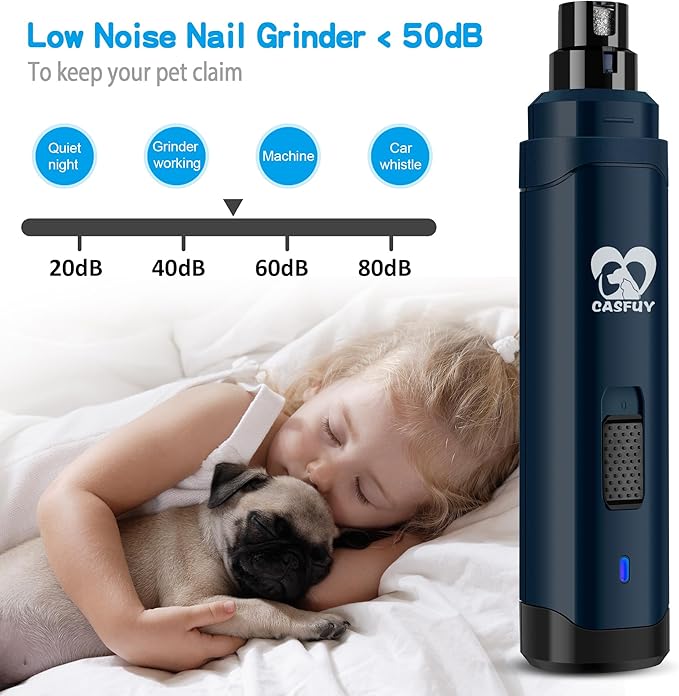 Casfuy Dog Nail Grinder Upgraded - Professional 2-Speed Electric Rechargeable Pet Nail Trimmer Painless Paws Grooming & Smoothing for Small Medium Large Dogs & Cats (Dark Blue) - PAWPICO