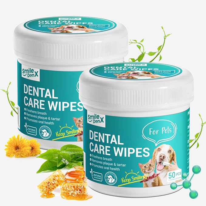 Dog Dental Care Wipes - Dog Teeth Cleaning Finger Wipes - Dog Tooth Brushing Kit Dental Wipes - Reduces Plaque & Freshens Breath (100 Pcs) SmileDenX