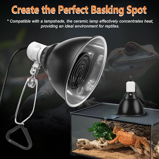 High Efficiency 75W Ceramic Heat Emitters, Pack of 2 Reptile Heat Lamp Bulbs for Bearded Dragon, Lizard, Iguana, Geckos & Small Pets Basking (Black, 75 Watts) BOEESPATDirect