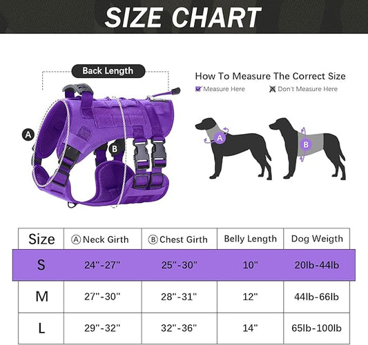 No Pull Tactical Dog Harness for Small Dogs, Escape Proof Molle Dog Vest Harness and Leash Set, Adjustable Military Service Dog Harness with Handle for Medium Large Dogs(S:25"-30"Chest Girth) Yungaspy