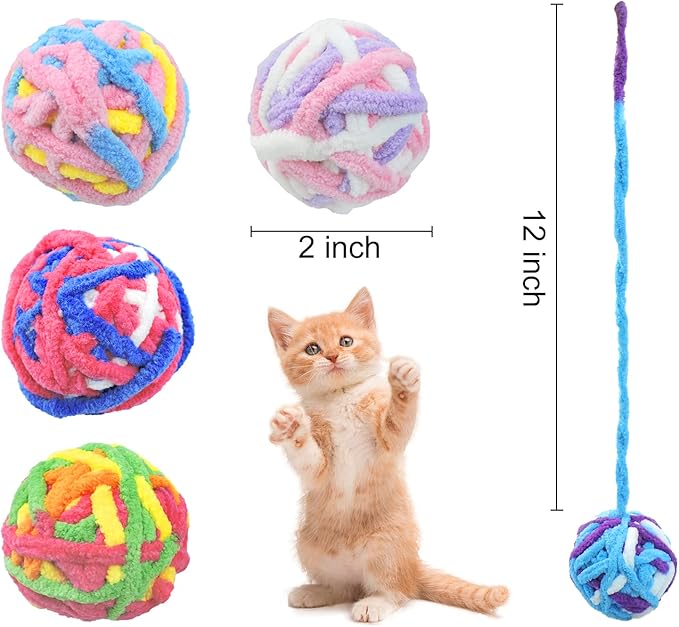 Andiker 5 Packs Cat Toys Balls with Bell and String, Kitten Toys Yarn Balls for Indoor Cats Interactive Playing (5 piecs) - PAWPICO