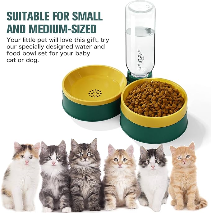 Cat Food Bowl, Cat Bowls Whisker Friendly with Water Dispenser for Cats and Small Dogs - PAWPICO