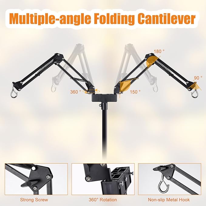 Dual Reptile Lamp Stand Reptile Light Stand with Two Flexible Brackets,Height Adjustable (15.7inch to 74.3inch) Reptile Heat Lamp Stand for Hanging Heat Lamp Holder and Light Fixture DXOPHIEX