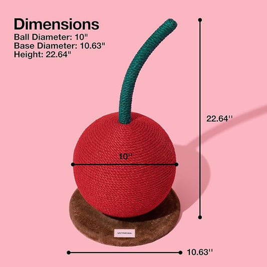 VETRESKA Cherry Cat Scratching Post, 22.64" Tall Cat Scratcher with Sisal Rope Ball, Vertical Cat Scratch Post Claw Scratchers for Indoor Cats, Kitten Supplies - PAWPICO