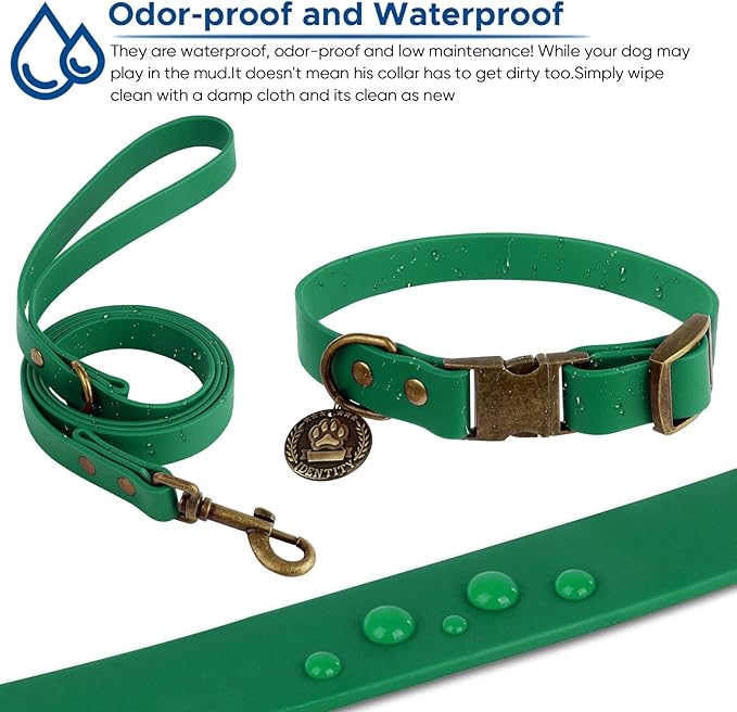 Wisedog Dog Collar and Leash Set Combo: Adjustable Durable Pet Collars with Dog Leashes for Small Medium Large Dogs,includes One Bonus of Poop Bag Holder (M, Deep Green) WisedogPetSupplies