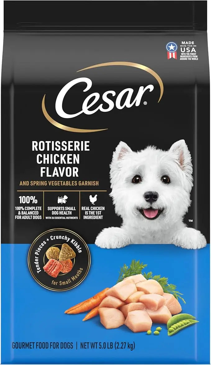 CESAR Adult Small Breed Dry Dog Food Rotisserie Chicken Flavor with Spring Vegetables Garnish, 5 lb. Bag - PAWPICO