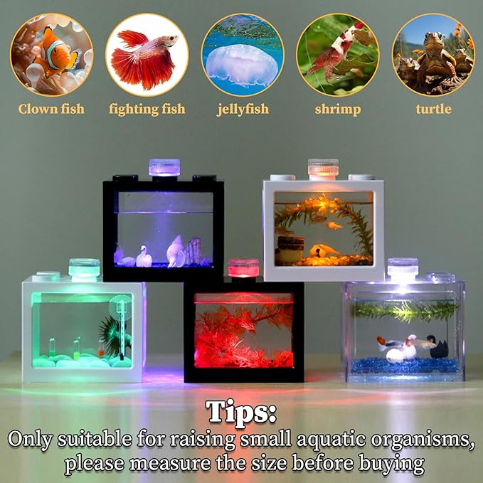 QTLCOHD 4Pcs Small Betta Fish Tank, 0.6 Gallon Mini Fish Tank Aquarium Tank Kit, Stackable Beta Fish Tank, Black Fish Bowl for Turtle Reptile Shrimp Crab Insects Decoration QTLCOHD