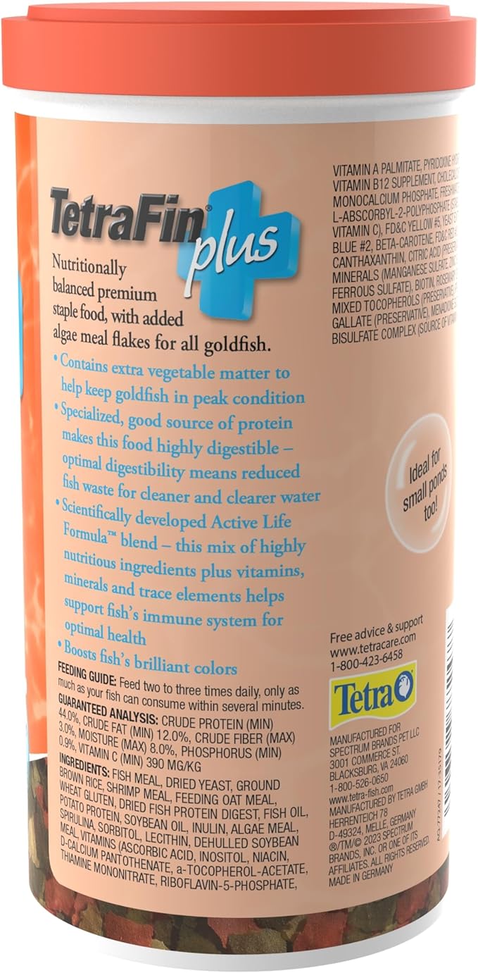 TetraFin Plus Goldfish Flakes 7.06 Ounces, Balanced Diet, With Algae To Promote Health Tetra