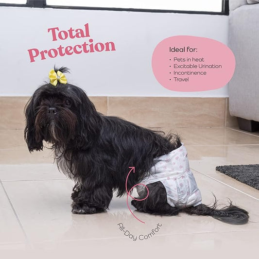 Comfortable Female Dog Diapers - 50-Pack Super Absorbent Disposable Doggie Diapers - FlashDry Gel Technology & Wetness Indicator - Leakproof Diapers for Dogs in Heat, Excitable Urination, Incontinence - PAWPICO