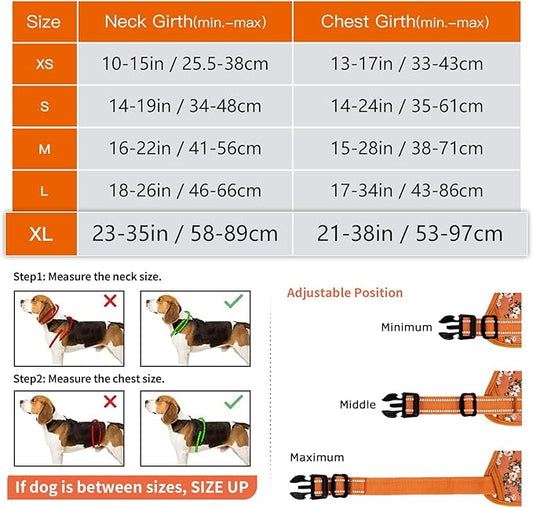 Timos Dog Harness for Large Dog, No Pull Service Vest with Reflective Strips and Control Handle,No Choke Dog Harness with 2 Metal Rings for Easy Walking,Outdoor Training,Flower Orange, XL Timos