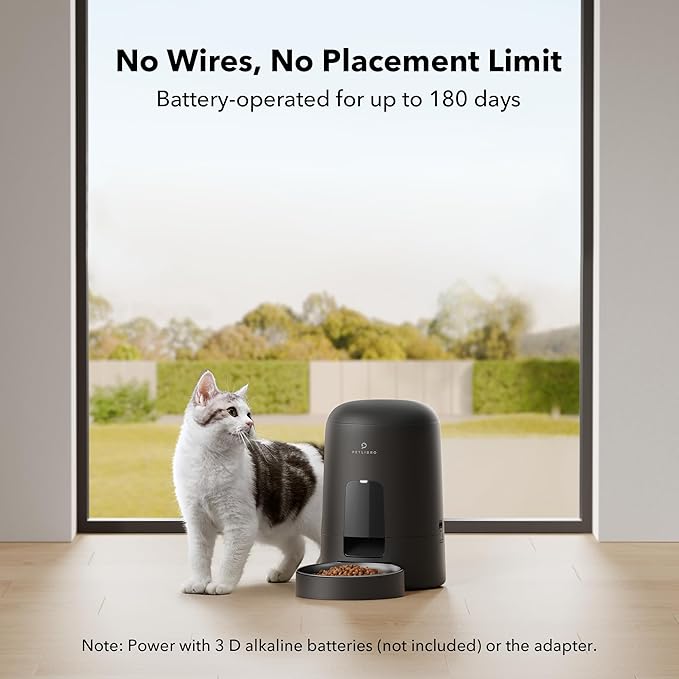 PETLIBRO Automatic Cat Feeder, Cat Food Dispenser Battery-Operated with 180-Day Battery Life, AIR Timed Pet Feeder for Cat & Dog, 2L Auto Cat Feeder, Black - PAWPICO
