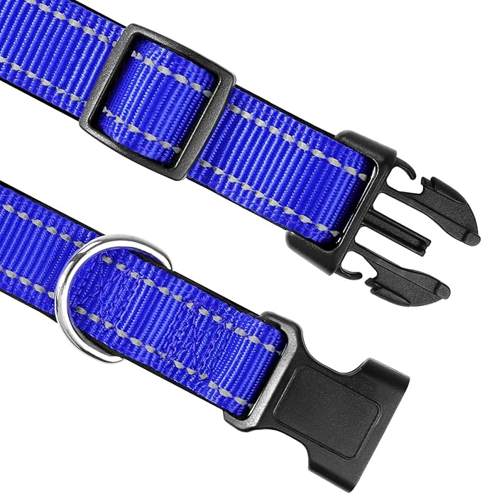 Joytale Reflective Dog Collar,Soft Neoprene Padded Breathable Nylon Pet Collar Adjustable for Medium Dogs,Navy Blue,M - PAWPICO