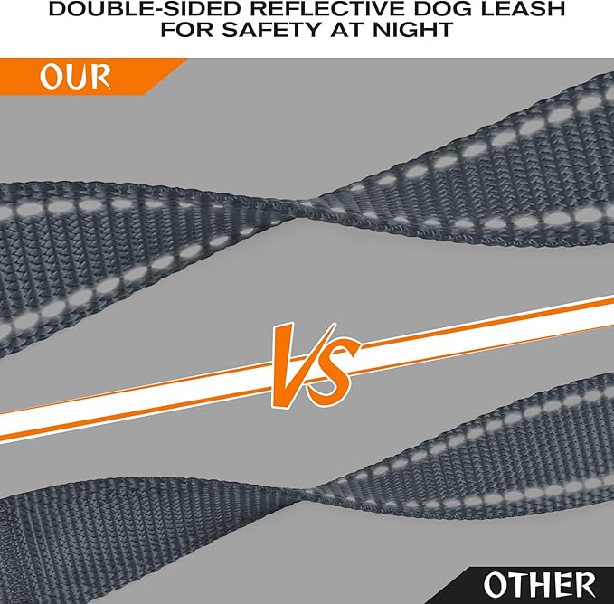 Joytale Dog Leash Heavy Duty for Large Dogs That Pull, Double Handle for Traffic Control, Double-Sided Reflective Leashes for Large Medium Dogs Night Safety, 6FT, Gray Joytale