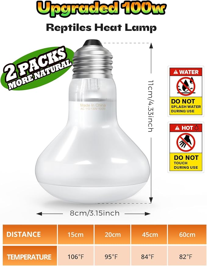 Reptile Heat Lamp, 2 Pack 100W Heat Lamp Bulbs for Reptiles, Amphibians Basking Heat Lamp Bulbs, UVA Daylight Basking Light for Reptiles, Bearded Dragon, Lizard, Turtle, Chicken Haceryc