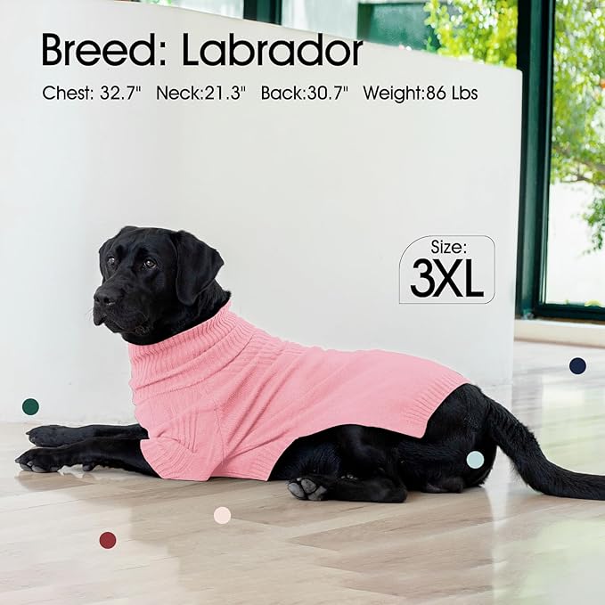 IECOii XXL Dog Sweater,Knit Big Dog Sweater Christmas,Pet Turtleneck Doggy Sweatshirt for Extra Large Dogs boy Girl,Large Size Dog Cold Weather Outfit English Bulldog Clothes for Winter(Pink,XXL) - PAWPICO