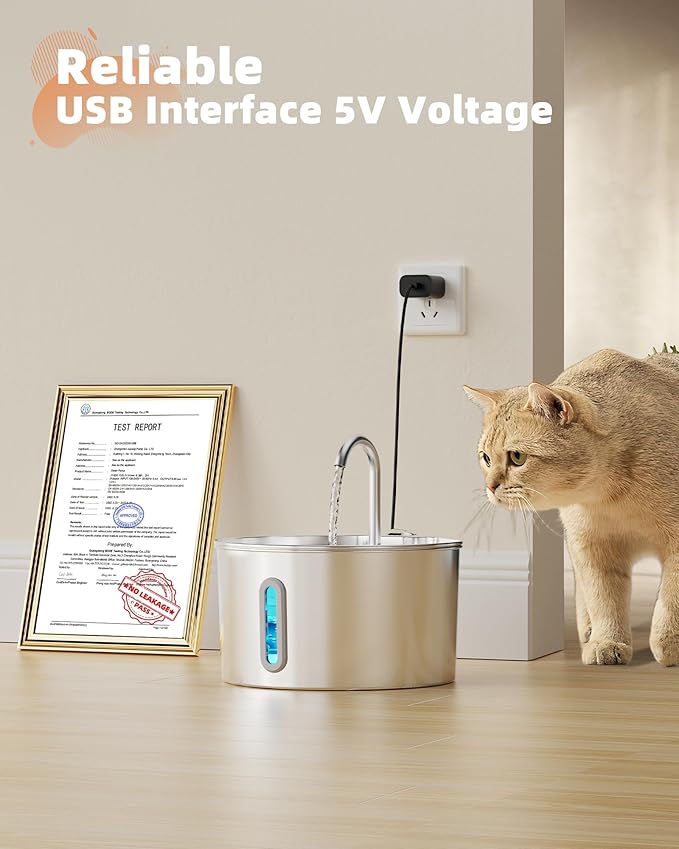 Cat Water Fountain Stainless Steel: Cat Fountain for Drinking - Automatic Pet Water Fountain for Cats Inside - 74oz/2.2L Dog Water Dispenser Cat Drinking Supplies Metal Kitty Spout Animal Waterer Bowl - PAWPICO