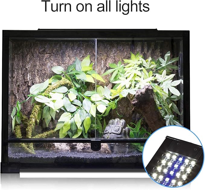 REPTI ZOO Reptile Aquarium Terrarium LED Light Ultra-thin Day and Night Light for Reptiles Aquarium Light, 3-Color Modes LED Light Hood 15W for 18 inch or Larger Terrariums for Reptile Plant Fish Tank REPTIZOO