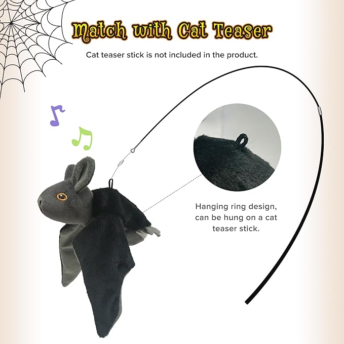 LEWISER Cat Toys, Rechargeable Intelligent Flapping Bat, Suitable for Cat Teaser Stick, Halloween Hanging Interactive Cat Toys for Indoor Cats Chase Exercise, Vivid Chirping, 3 Modes - PAWPICO