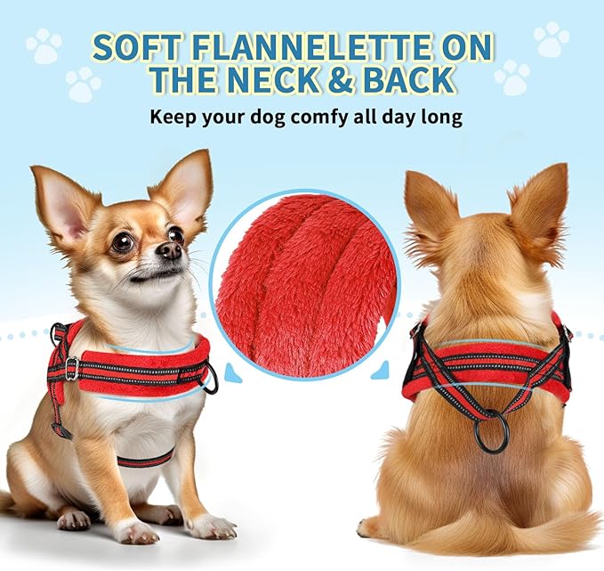 SlowTon No Pull Small Dog Harness and Leash Set, Puppy Soft Vest Harness Neck & Chest Adjustable, Reflective Lightweight Harness & Anti-Twist Pet Lead Combo for Small Medium Dogs (R-Front Clip,XS) SlowTon