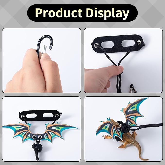 2 Pack Bearded Dragon Lizard Harness Leash Set, Adjustable Reptile Lizard Leashes with Adorable Dinosaur Wing for Geckos, Chameleon, Lizard COMSUN