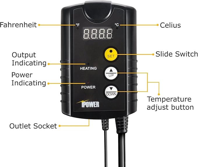 iPower 20" x 20" Warm Hydroponic Seedling Heat Mat and Digital Thermostat Control Combo Set for Seed Germination, Black iPower