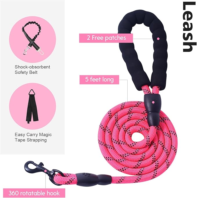 No Pull Tactical Dog Harness for Large Dogs, Escape Proof Molle Dog Vest Harness and Leash Set, Adjustable Military Service Dog Harness with Handle for Medium Large Dogs(L, Pink) Yungaspy