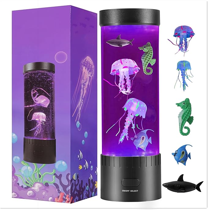 Artificial Jellyfish Lamp, Fish Decorative Sensory Aquarium Lamps Swimming Seahorses Sharks Mood Light Decorations Gifts for Kids impcenst