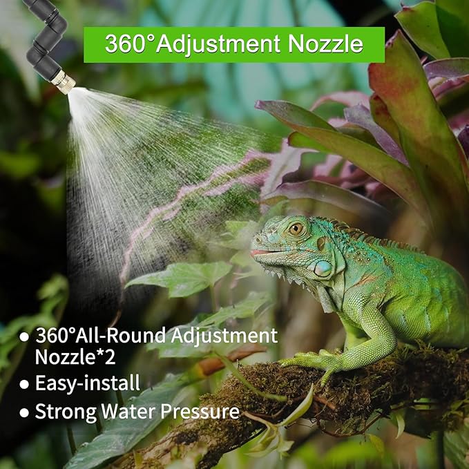 Reptile Mister System, Reptile Humidifier for Terrariums, auto Mister with 2 Spray Nozzles for Reptiles,Snakes,Frogs,Plants RUNWUSHENG