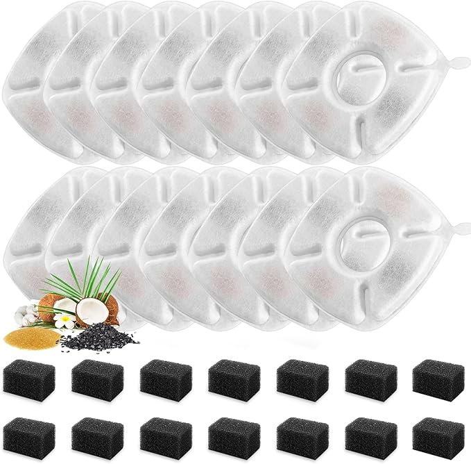28 Pcs Cat Water Fountain Replacement Filters-14 Pack Water Fountain Filters 14 Pack Pre-Filter Sponges, Pet fountain replacement filters Fit for 95oz/2.8L Cat Pet Fountain - PAWPICO