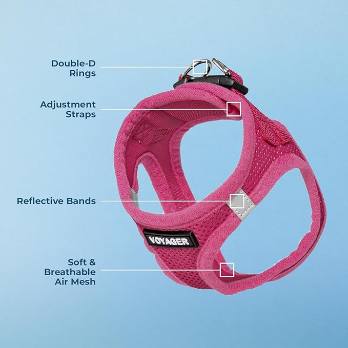 Voyager Step-in Air Dog Harness - All Weather Mesh, Reflective, No Pull Harness for Small, Medium Dogs, Cats - Secure with Hook & Loop Fastener, Buckle, Double D-Rings - Fuchsia, M BestPetSuppliesLLC